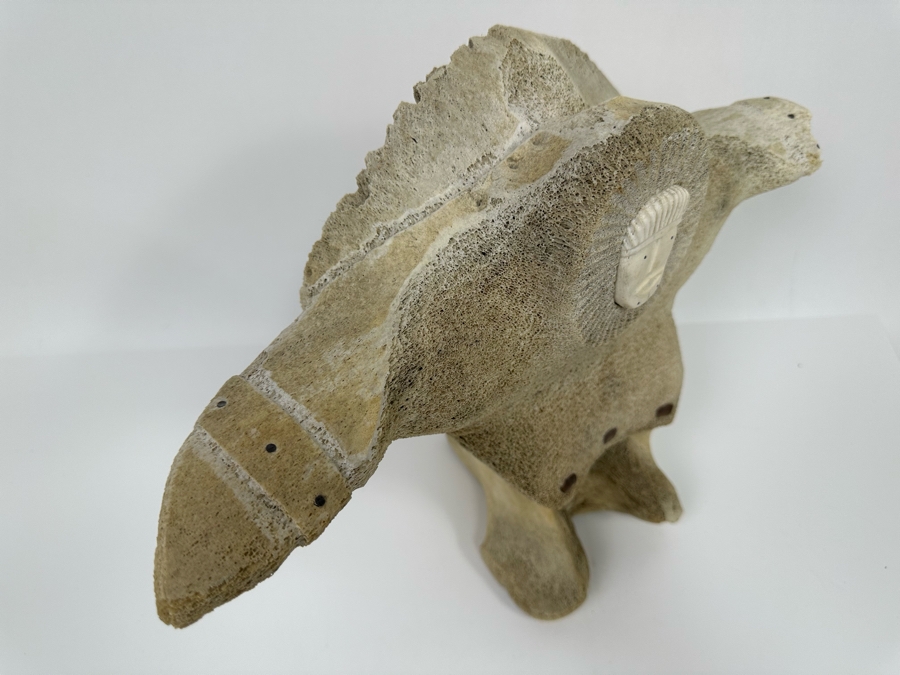 Double-Sided Hand Carved Inuit Whale Bone Vertebrae Sculpture Signed RK 16W X 6D X 11.25H [Photo 12]