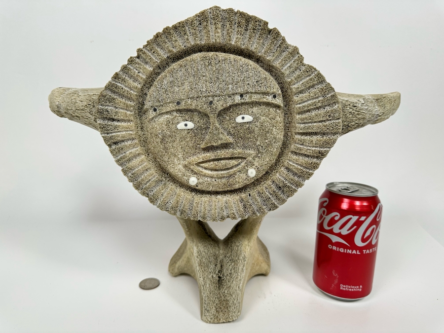 Double-Sided Hand Carved Inuit Whale Bone Vertebrae Sculpture Signed RK 16W X 6D X 11.25H [Photo 17]