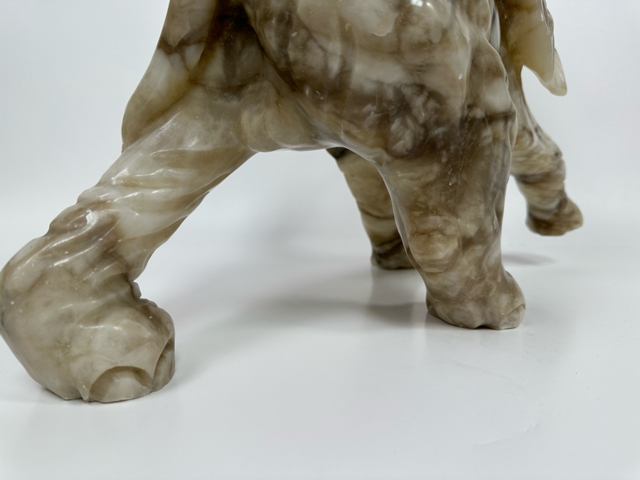 Large Hand Carved Stone Elephant With Trunk Raised Sculpture, Heavy 21W X 9D X 16H [Photo 23]