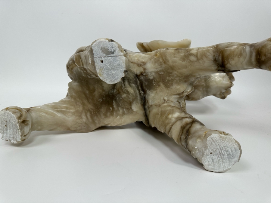 Large Hand Carved Stone Elephant With Trunk Raised Sculpture, Heavy 21W X 9D X 16H [Photo 24]