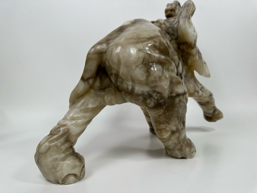 Large Hand Carved Stone Elephant With Trunk Raised Sculpture, Heavy 21W X 9D X 16H [Photo 22]