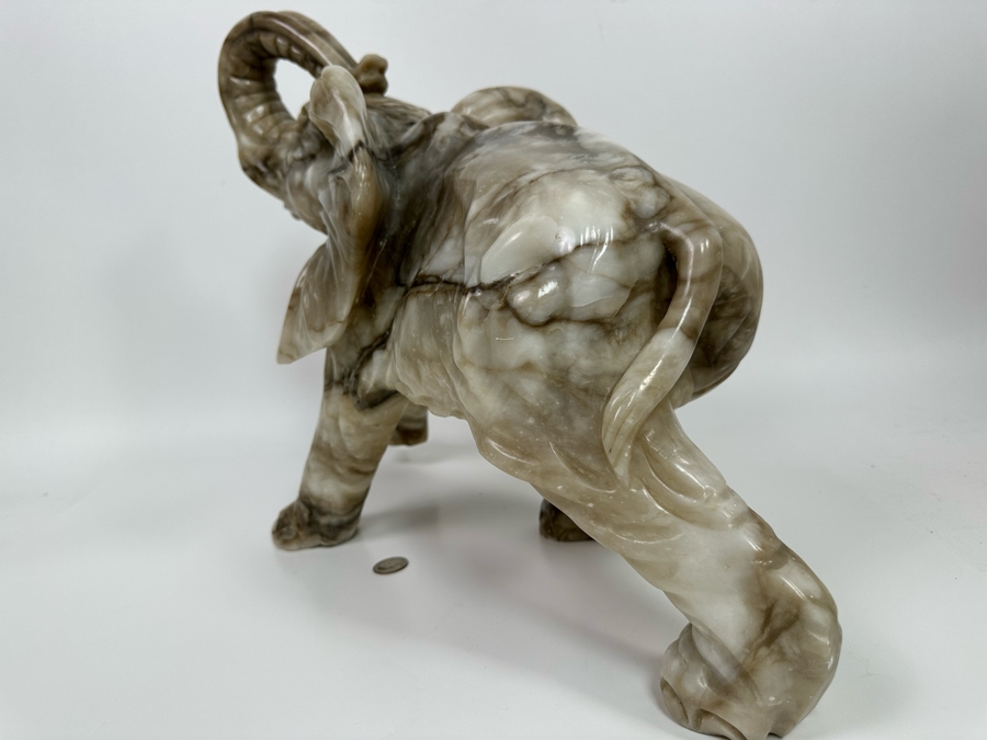 Large Hand Carved Stone Elephant With Trunk Raised Sculpture, Heavy 21W X 9D X 16H [Photo 20]
