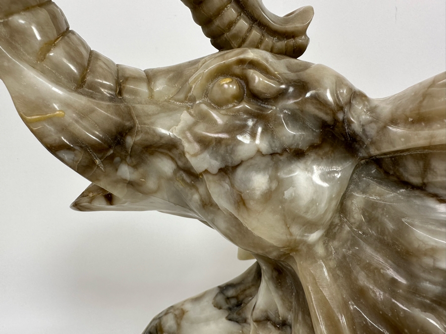 Large Hand Carved Stone Elephant With Trunk Raised Sculpture, Heavy 21W X 9D X 16H [Photo 16]