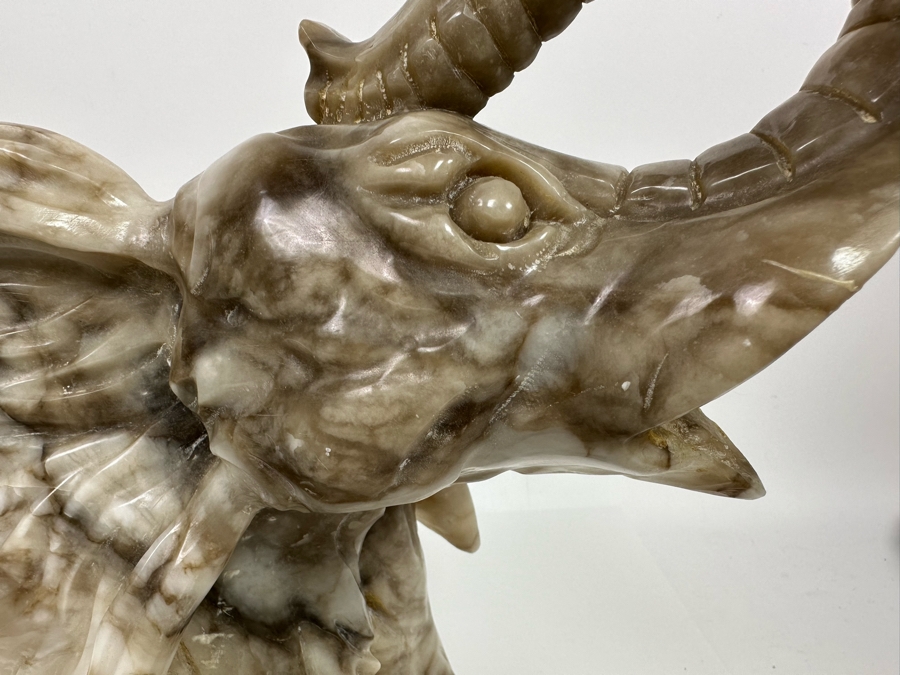 Large Hand Carved Stone Elephant With Trunk Raised Sculpture, Heavy 21W X 9D X 16H [Photo 9]