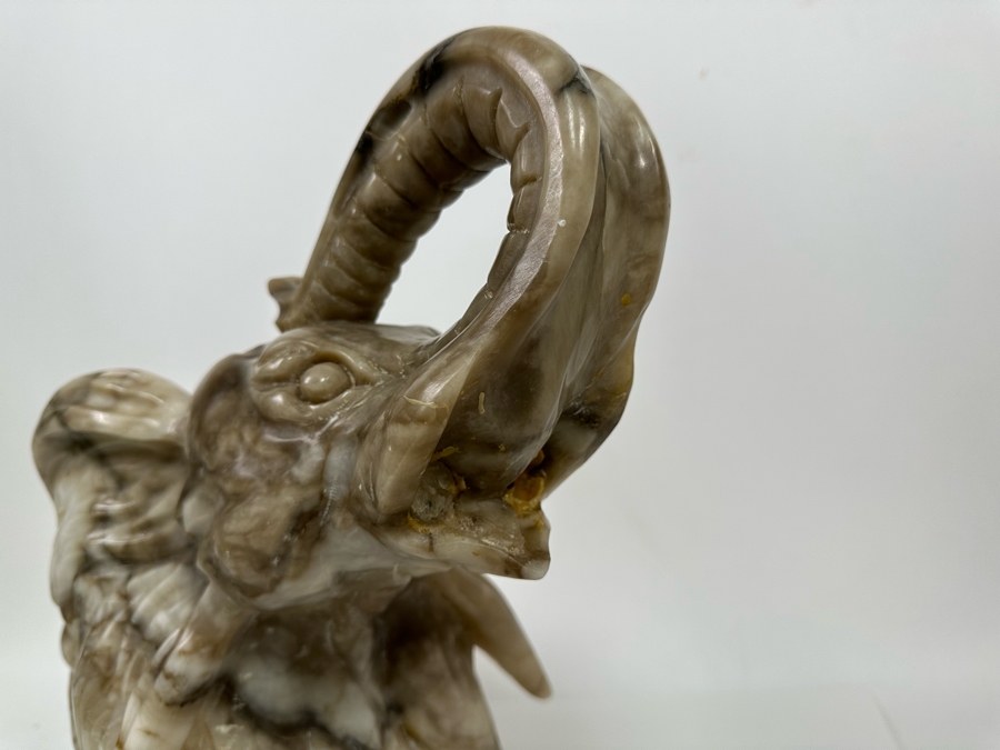 Large Hand Carved Stone Elephant With Trunk Raised Sculpture, Heavy 21W X 9D X 16H [Photo 10]