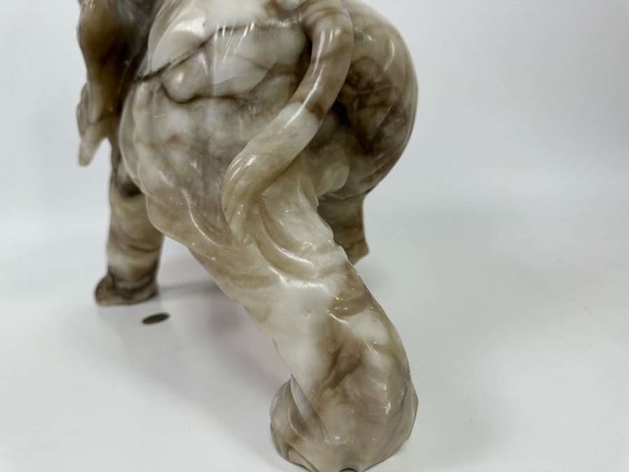 Large Hand Carved Stone Elephant With Trunk Raised Sculpture, Heavy 21W X 9D X 16H [Photo 21]
