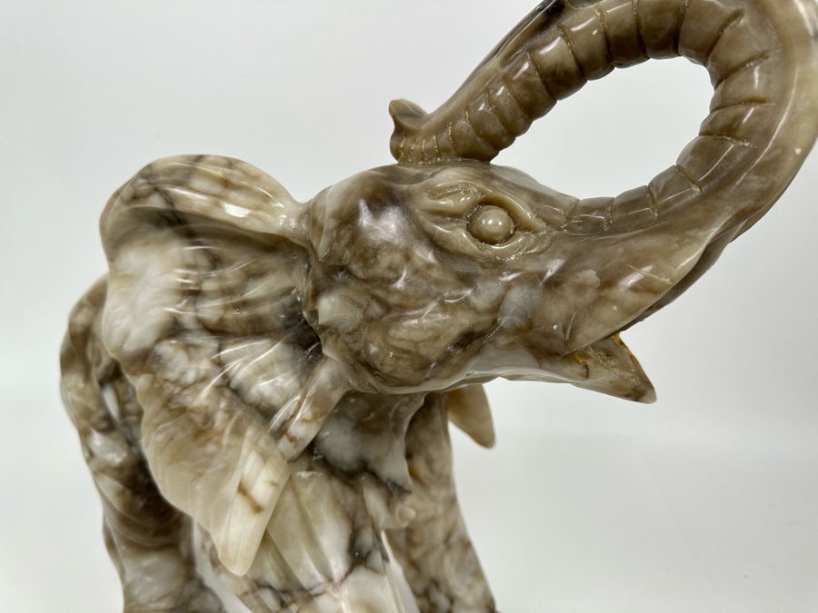 Large Hand Carved Stone Elephant With Trunk Raised Sculpture, Heavy 21W X 9D X 16H [Photo 8]