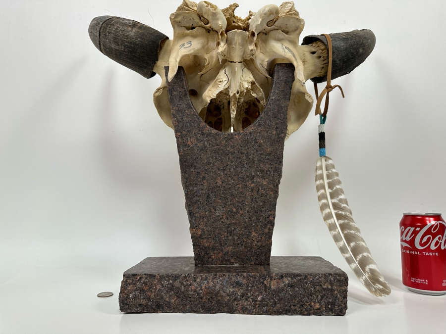 Tim Yanke Hand Painted Cow Skull Sculpture Signed By The Artist With Granite Display Base 22.5W X 15D X 19H [Photo 17]