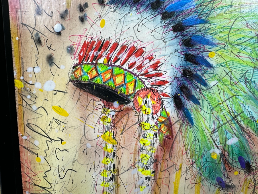 Tim Yanke Headdress 2011 Mixed-Media With Pigment, Pastels, Ink And Charcoal On Board Signed By Artist In Lower Right And Signed And Titled On The Back One-Of-A-Kind 11 X 14 Framed 19 X 22 Appraised At $2,800 [Photo 8]