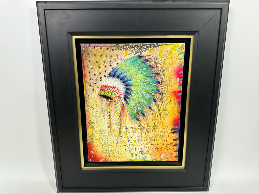 Tim Yanke Headdress 2011 Mixed-Media With Pigment, Pastels, Ink And Charcoal On Board Signed By Artist In Lower Right And Signed And Titled On The Back One-Of-A-Kind 11 X 14 Framed 19 X 22 Appraised At $2,800 [Photo 4]