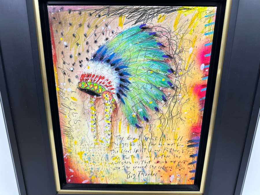 Tim Yanke Headdress 2011 Mixed-Media With Pigment, Pastels, Ink And Charcoal On Board Signed By Artist In Lower Right And Signed And Titled On The Back One-Of-A-Kind 11 X 14 Framed 19 X 22 Appraised At $2,800 [Photo 5]