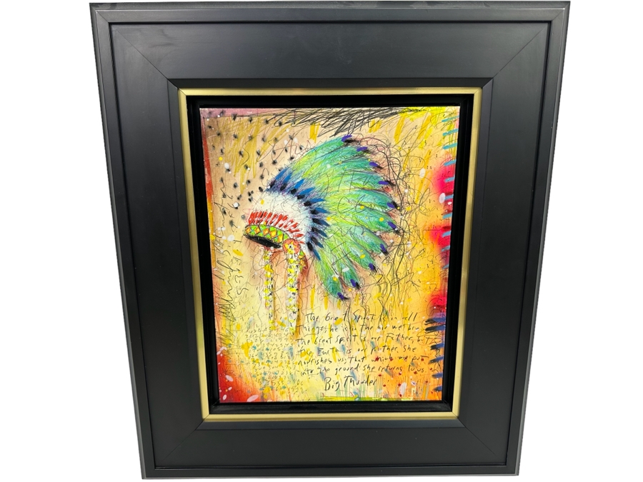 Tim Yanke Headdress 2011 Mixed-Media With Pigment, Pastels, Ink And Charcoal On Board Signed By Artist In Lower Right And Signed And Titled On The Back One-Of-A-Kind 11 X 14 Framed 19 X 22 Appraised At $2,800 [Photo 2]