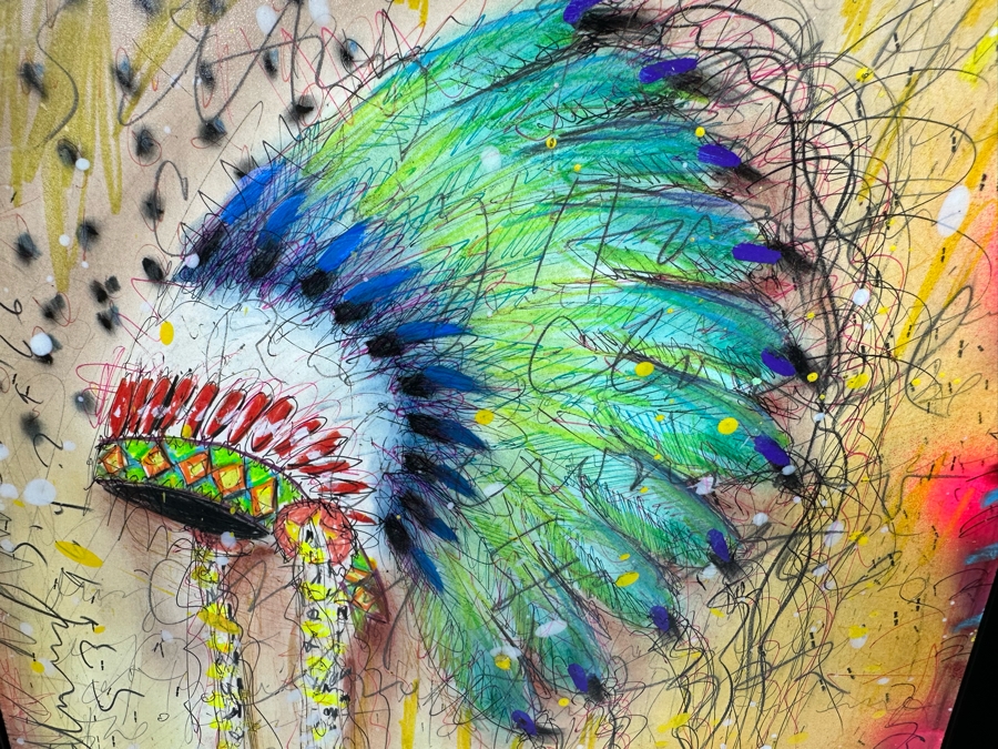Tim Yanke Headdress 2011 Mixed-Media With Pigment, Pastels, Ink And Charcoal On Board Signed By Artist In Lower Right And Signed And Titled On The Back One-Of-A-Kind 11 X 14 Framed 19 X 22 Appraised At $2,800 [Photo 11]
