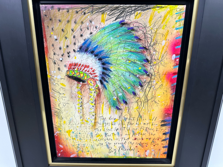 Tim Yanke Headdress 2011 Mixed-Media With Pigment, Pastels, Ink And Charcoal On Board Signed By Artist In Lower Right And Signed And Titled On The Back One-Of-A-Kind 11 X 14 Framed 19 X 22 Appraised At $2,800