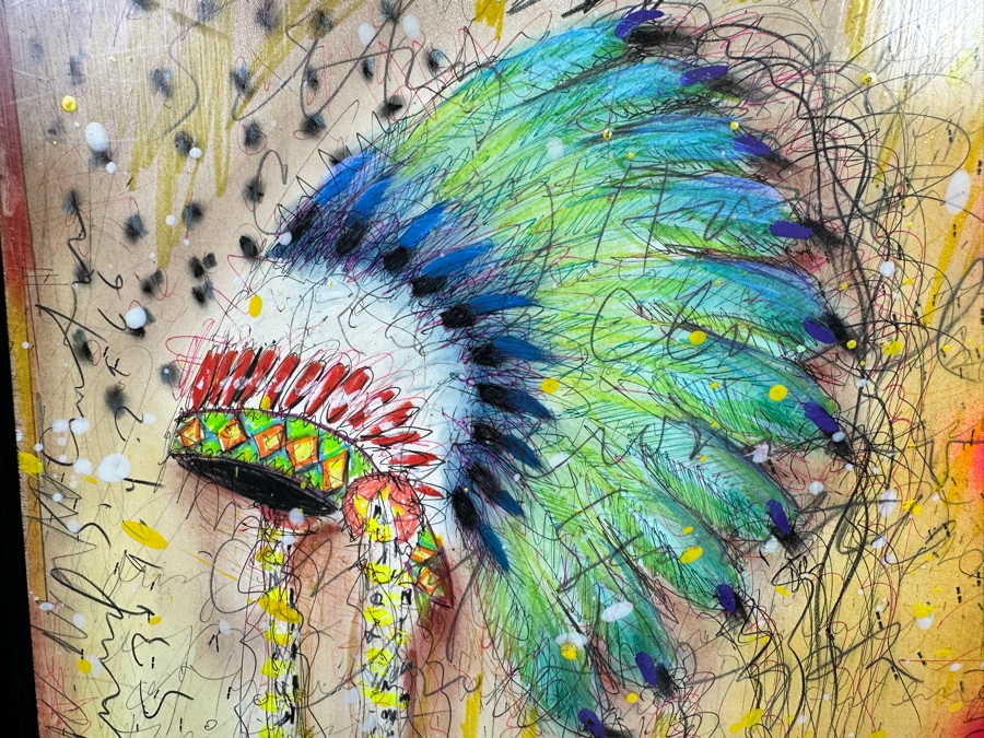 Tim Yanke Headdress 2011 Mixed-Media With Pigment, Pastels, Ink And Charcoal On Board Signed By Artist In Lower Right And Signed And Titled On The Back One-Of-A-Kind 11 X 14 Framed 19 X 22 Appraised At $2,800 [Photo 7]