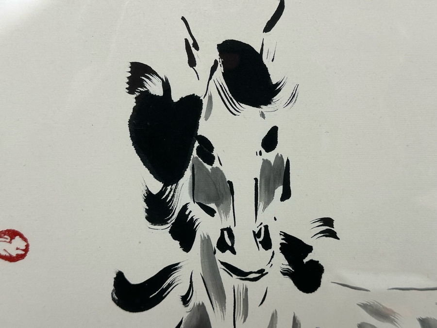 Ning Yeh (20th Century, China) Hand Signed Horse Ink On Paper Titled 'Lady Horse' NY954 16.5 X 26 Framed 23 X 32 [Photo 3]