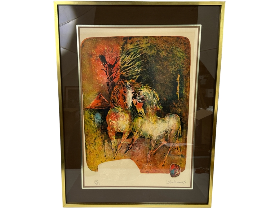 Lebadang (1922-2015, Vietnam) Lithograph & Etching Titled 'Stallions I' Pencil Signed Limited Edition 168 Of 190 18.5 X 28 Framed 26.5 X 35 [Photo 3]