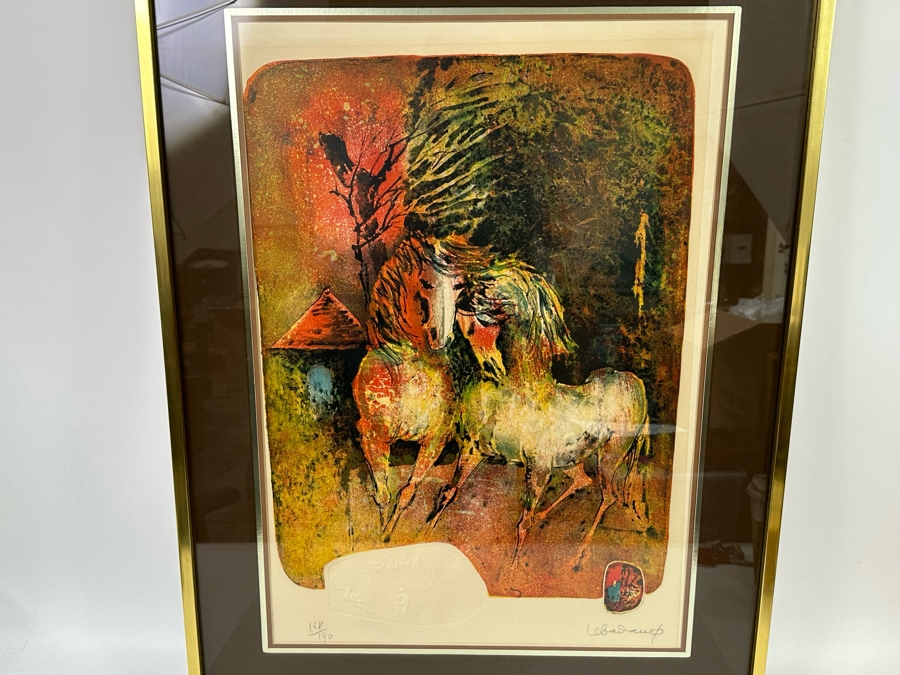Lebadang (1922-2015, Vietnam) Lithograph & Etching Titled 'Stallions I' Pencil Signed Limited Edition 168 Of 190 18.5 X 28 Framed 26.5 X 35 [Photo 4]