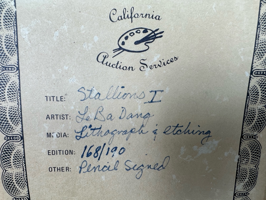Lebadang (1922-2015, Vietnam) Lithograph & Etching Titled 'Stallions I' Pencil Signed Limited Edition 168 Of 190 18.5 X 28 Framed 26.5 X 35 [Photo 16]