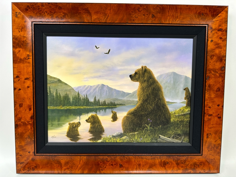 Robert Bissell Canvas Print Hand Signed Limited Edition 24 Of 100 Titled The Bathers Bears 19 X 14 Framed 26 X 21.5 [Photo 2]