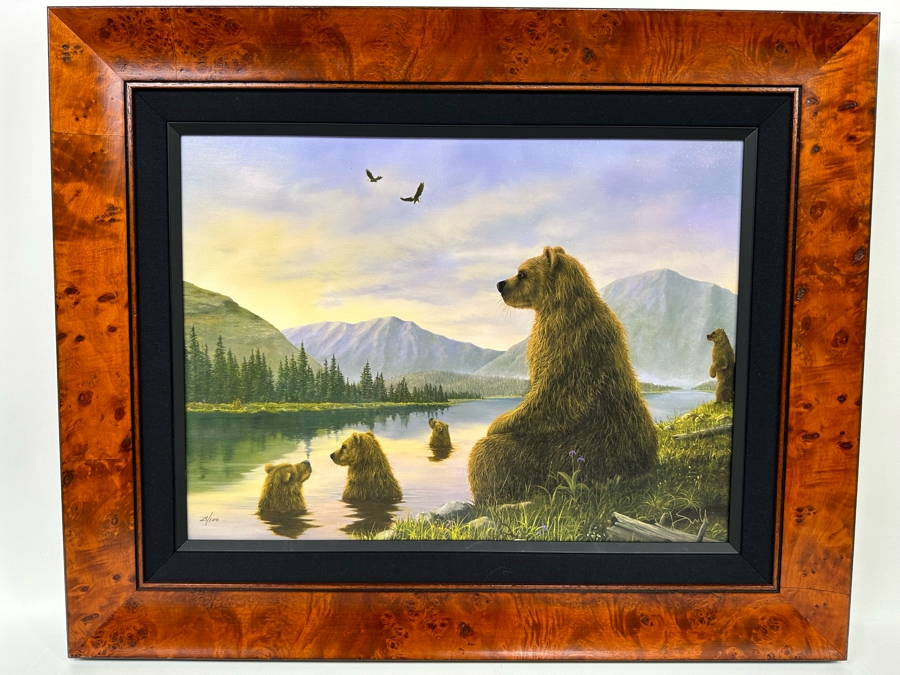 Robert Bissell Canvas Print Hand Signed Limited Edition 24 Of 100 Titled The Bathers Bears 19 X 14 Framed 26 X 21.5 [Photo 3]