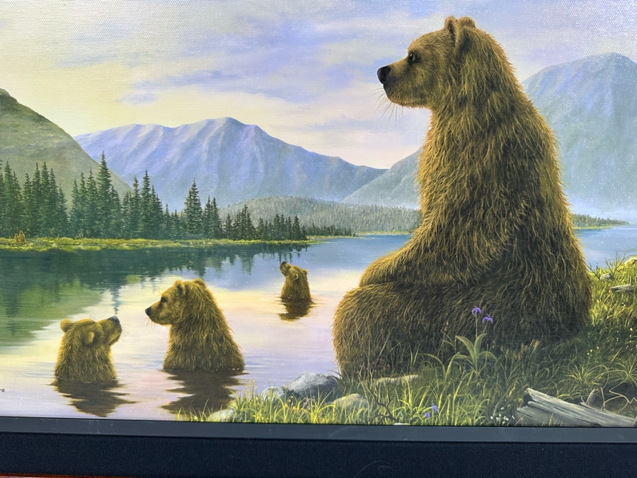 Robert Bissell Canvas Print Hand Signed Limited Edition 24 Of 100 Titled The Bathers Bears 19 X 14 Framed 26 X 21.5 [Photo 5]