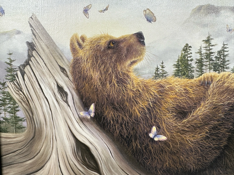 Robert Bissell Canvas Print Hand Signed Limited Edition 170 Of 250 Titled AM 2 Lying Bear Watching Butterflies 19 X 14 Framed 26 X 21.5 [Photo 7]