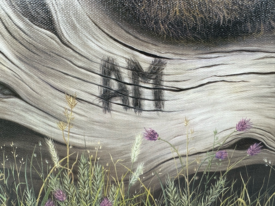 Robert Bissell Canvas Print Hand Signed Limited Edition 170 Of 250 Titled AM 2 Lying Bear Watching Butterflies 19 X 14 Framed 26 X 21.5 [Photo 9]