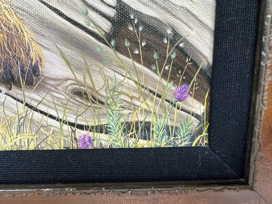 Robert Bissell Canvas Print Hand Signed Limited Edition 170 Of 250 Titled AM 2 Lying Bear Watching Butterflies 19 X 14 Framed 26 X 21.5 [Photo 12]