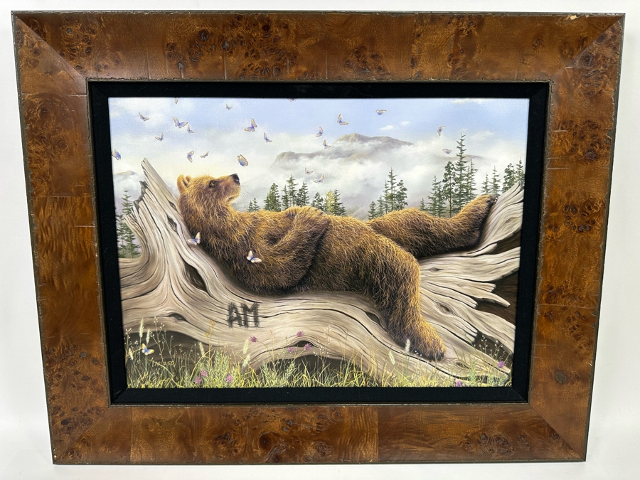 Robert Bissell Canvas Print Hand Signed Limited Edition 170 Of 250 Titled AM 2 Lying Bear Watching Butterflies 19 X 14 Framed 26 X 21.5 [Photo 3]