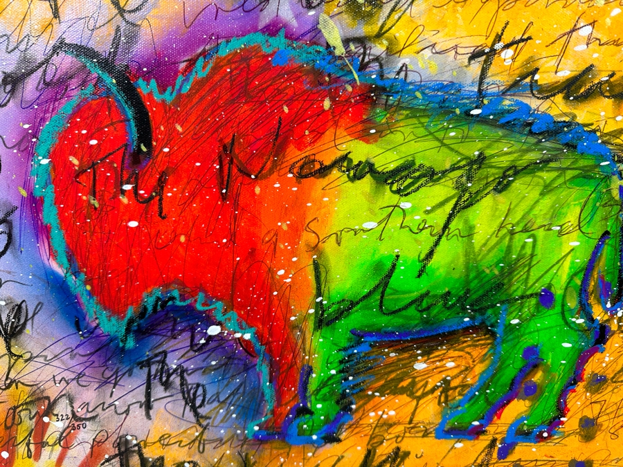 Tim Yanke The Wind Blows Cold 2012 Buffalo Giclee On Canvas Embellished Hand Signed Limited Edition 322 Of 350 20 X 15 Framed 28 X 23 [Photo 6]