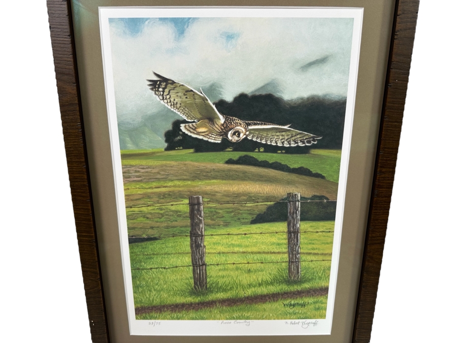 N. Robert Wagstaff Limited Edition Print Titled 'Pueo Country' Of Flying Owl Edition 28 Of 75 11 X 16 Framed 16 X 22 Pencil Signed By Artist [Photo 1]