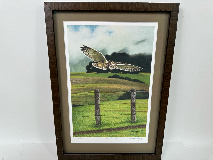 N. Robert Wagstaff Limited Edition Print Titled 'Pueo Country' Of Flying Owl Edition 28 Of 75 11 X 16 Framed 16 X 22 Pencil Signed By Artist [Photo 2]