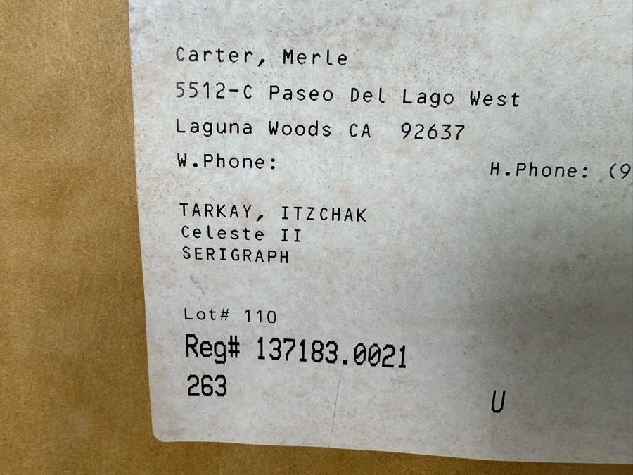 Itzchak Tarkay (1935-2012, Serbia/Israel) Serigraph Titled 'Celeste II' Signed Lower Right 18 X 18 Framed 30 X 30 [Photo 10]