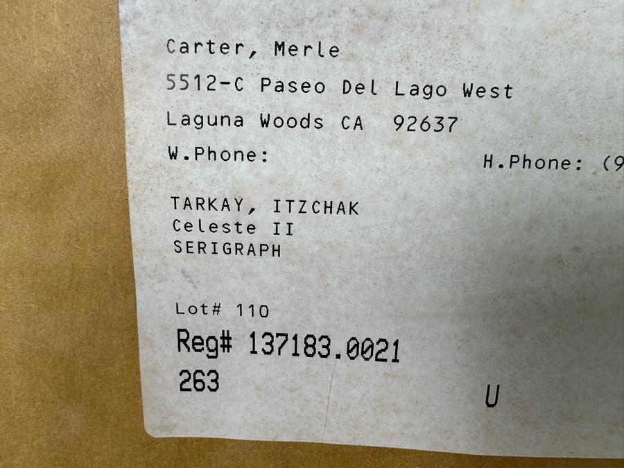 Itzchak Tarkay (1935-2012, Serbia/Israel) Serigraph Titled 'Celeste II' Signed Lower Right 18 X 18 Framed 30 X 30 [Photo 11]