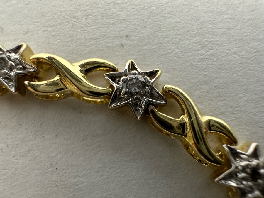 14K Gold Two Tone X And Star Link Diamond Bracelet With 14 Round Brilliant Cut Diamonds Apx 0.07cts Total Weight 7'L 8.8g Appraised At $1,035 [Photo 5]