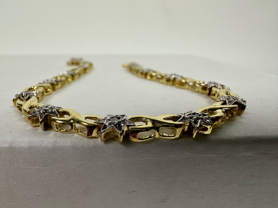 14K Gold Two Tone X And Star Link Diamond Bracelet With 14 Round Brilliant Cut Diamonds Apx 0.07cts Total Weight 7'L 8.8g Appraised At $1,035 [Photo 9]