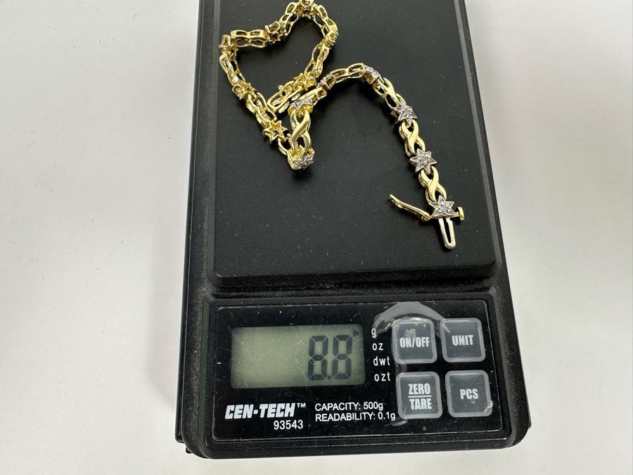 14K Gold Two Tone X And Star Link Diamond Bracelet With 14 Round Brilliant Cut Diamonds Apx 0.07cts Total Weight 7'L 8.8g Appraised At $1,035 [Photo 13]