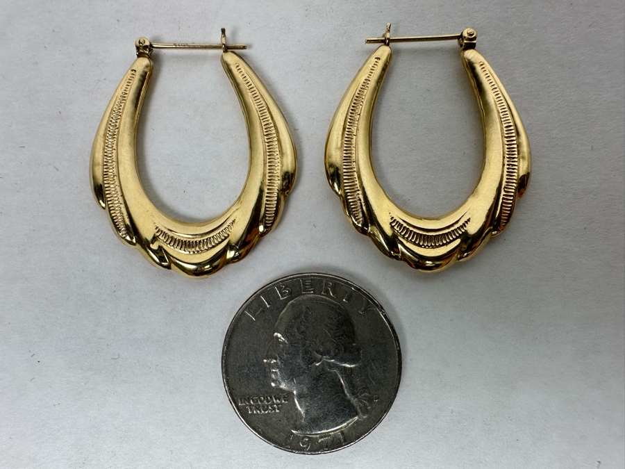 14K Gold Hoop Earrings 1 1/4'L 3.6g [Photo 5]