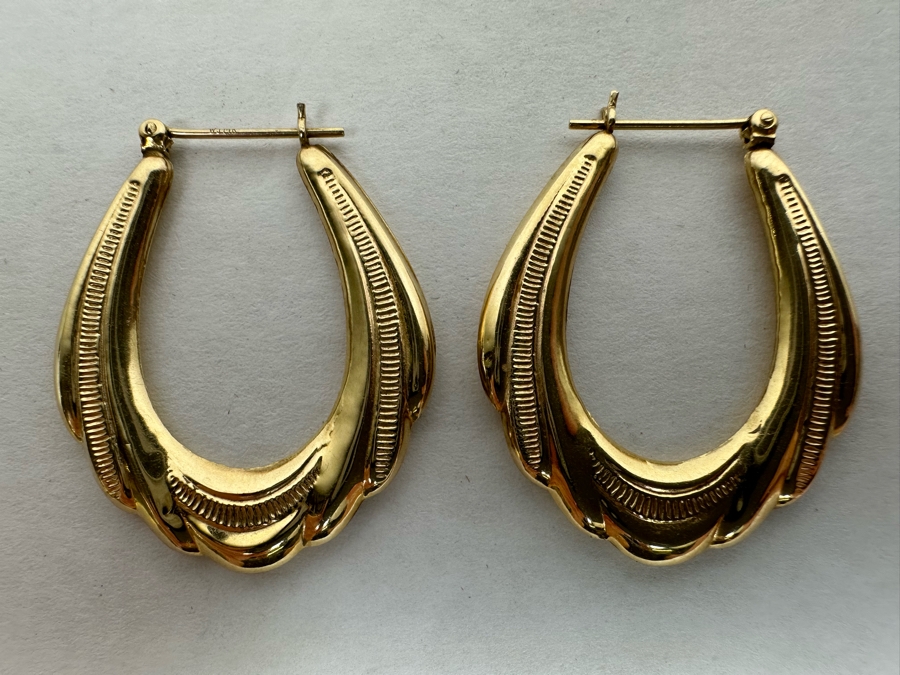 14K Gold Hoop Earrings 1 1/4'L 3.6g [Photo 3]