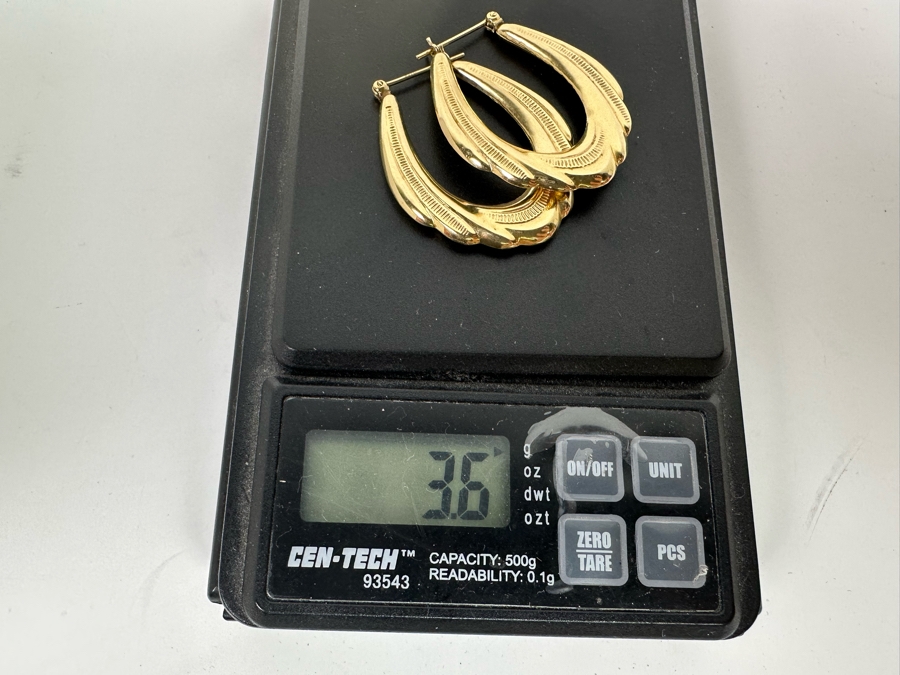 14K Gold Hoop Earrings 1 1/4'L 3.6g [Photo 8]