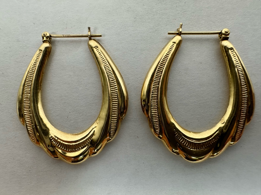 14K Gold Hoop Earrings 1 1/4'L 3.6g [Photo 2]