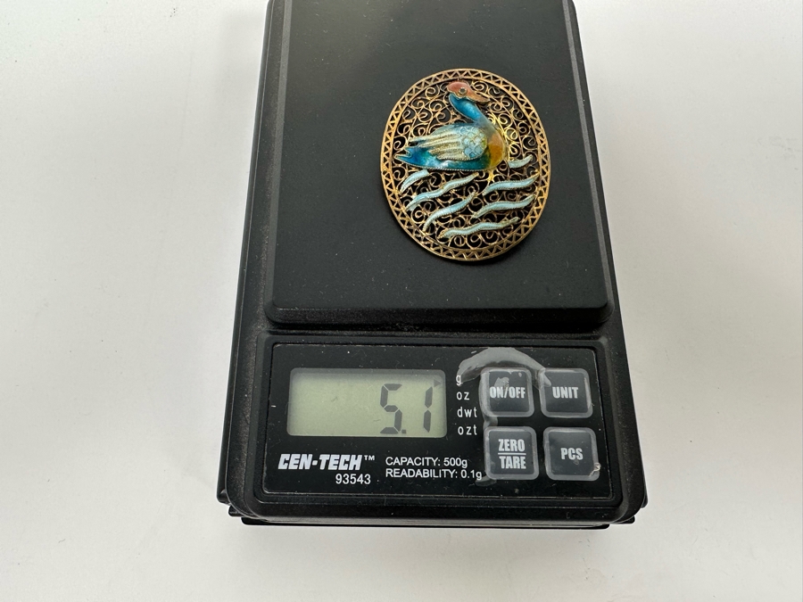 Sterling Silver Filigree Enamel Duck Brooch Pin 5.1g [Photo 8]