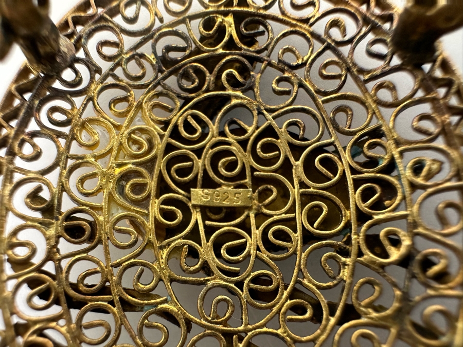 Sterling Silver Filigree Enamel Duck Brooch Pin 5.1g [Photo 6]