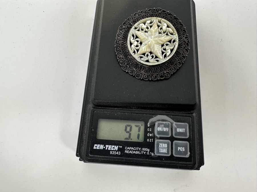 1000 Silver Jerusalem Pendant Brooch Pin With Carved Shell 9.7g [Photo 9]