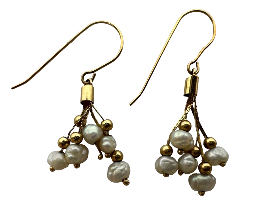 14K Gold Pearl Earrings 1.5g [Photo 1]