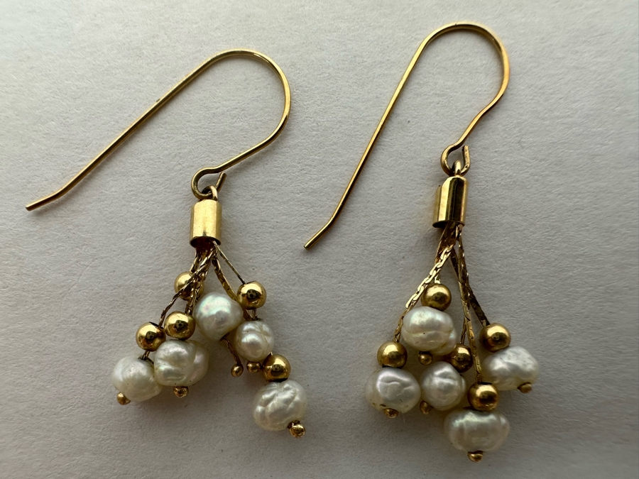 14K Gold Pearl Earrings 1.5g [Photo 2]