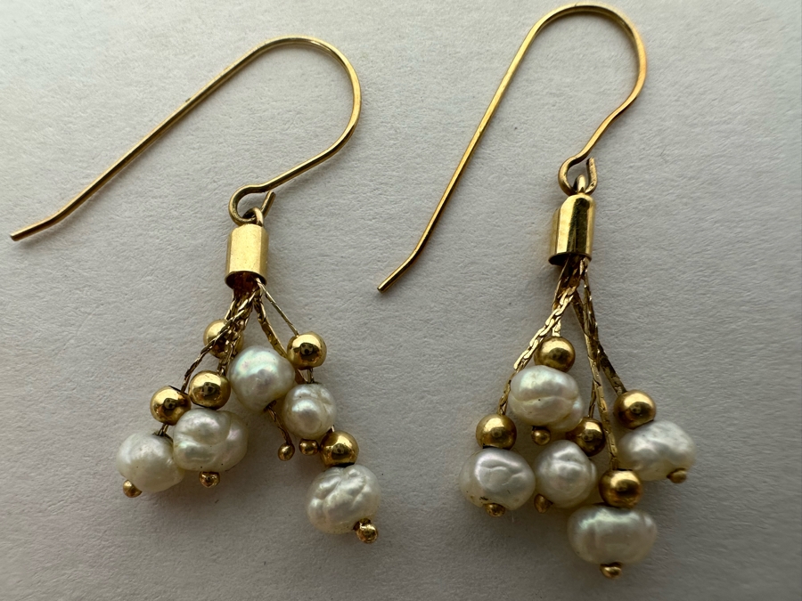 14K Gold Pearl Earrings 1.5g [Photo 4]