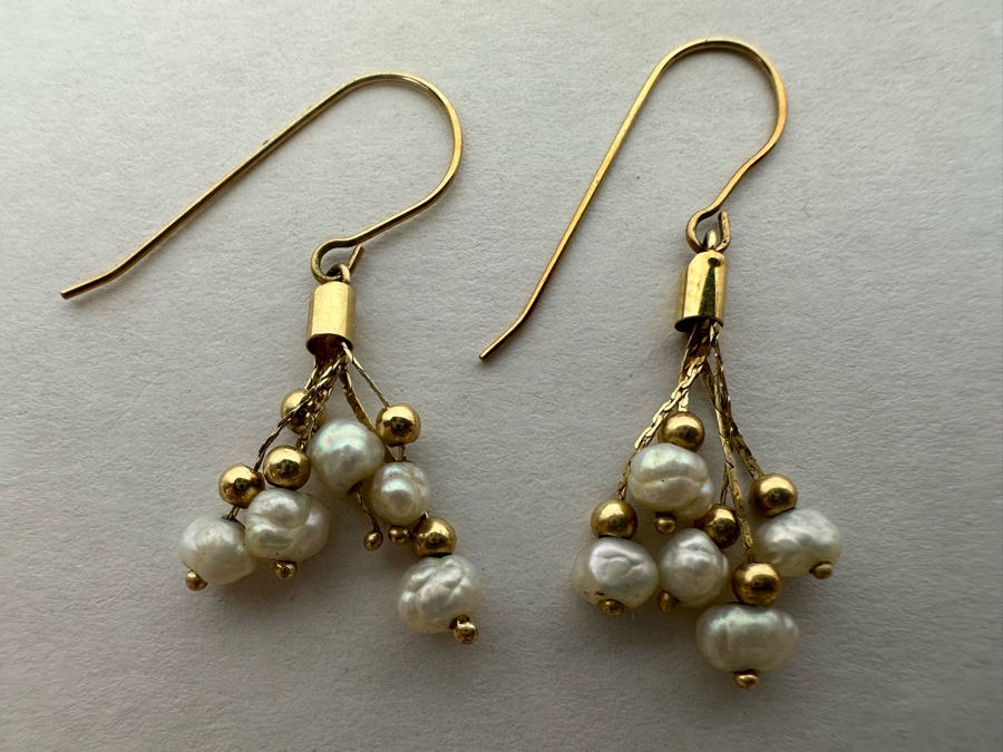 14K Gold Pearl Earrings 1.5g [Photo 3]