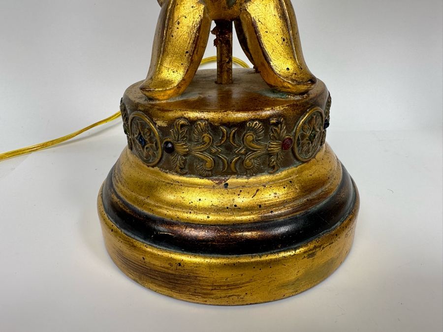 Pair Of Gold Tone Table Lamps 38H [Photo 4]